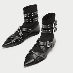 ZARA BUCKLED FLAT SOCK ANKLE BOOTS